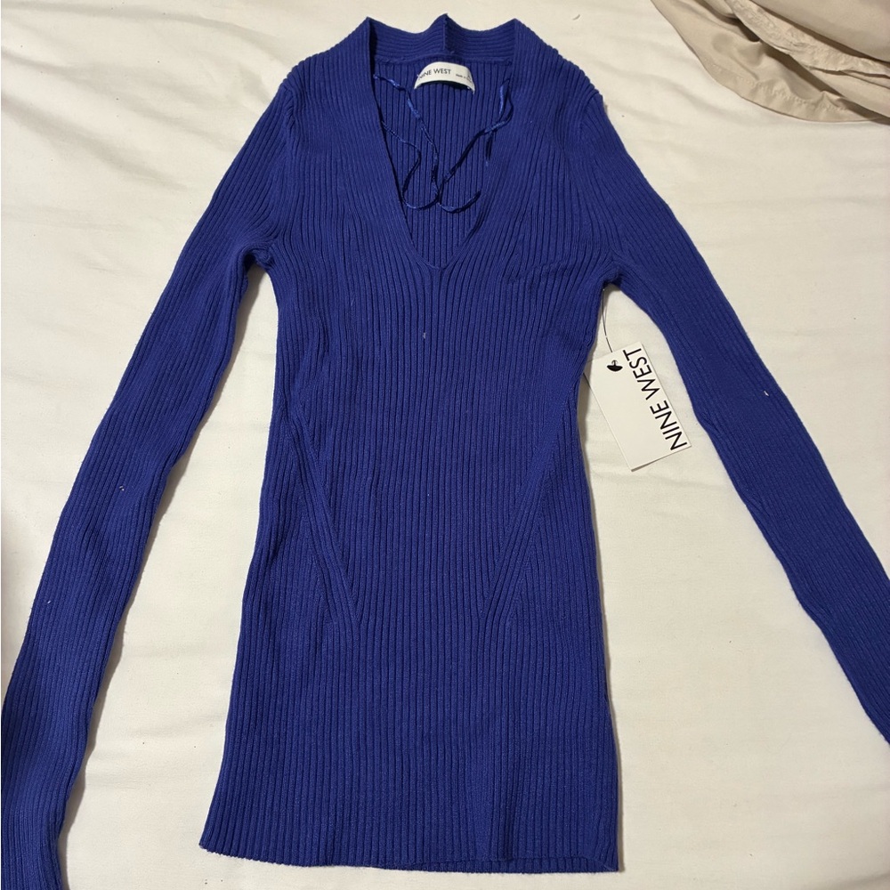 Nine West Royal Blue V-Neck Sweater Dress